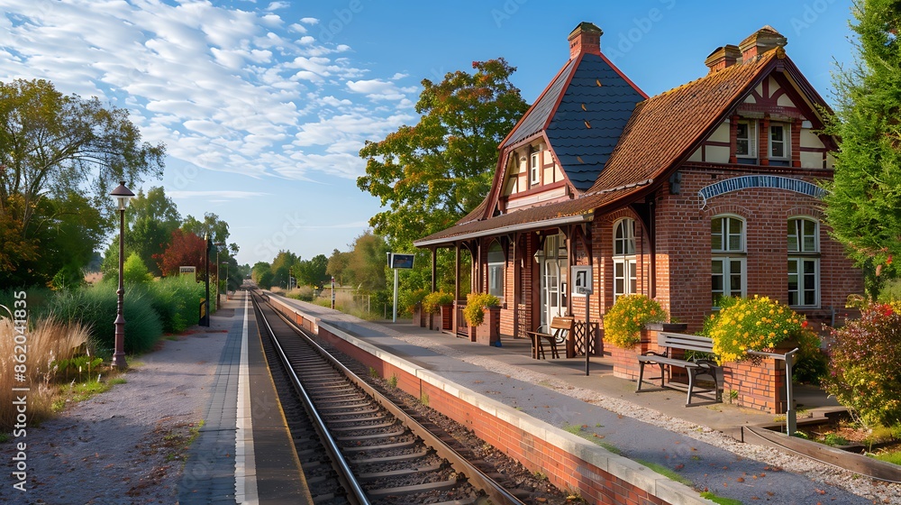 small, picturesque train station with ornamental brickwork, serving as both a functional transit point and a local landmark small, picturesque train station with ornamental brickwork, serving as both a functional transit point and a local landmark