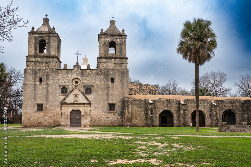 Exterior view of historic Mission Conception in San Antonio Texas Exterior view of historic Mission Conception in San Antonio Texas
