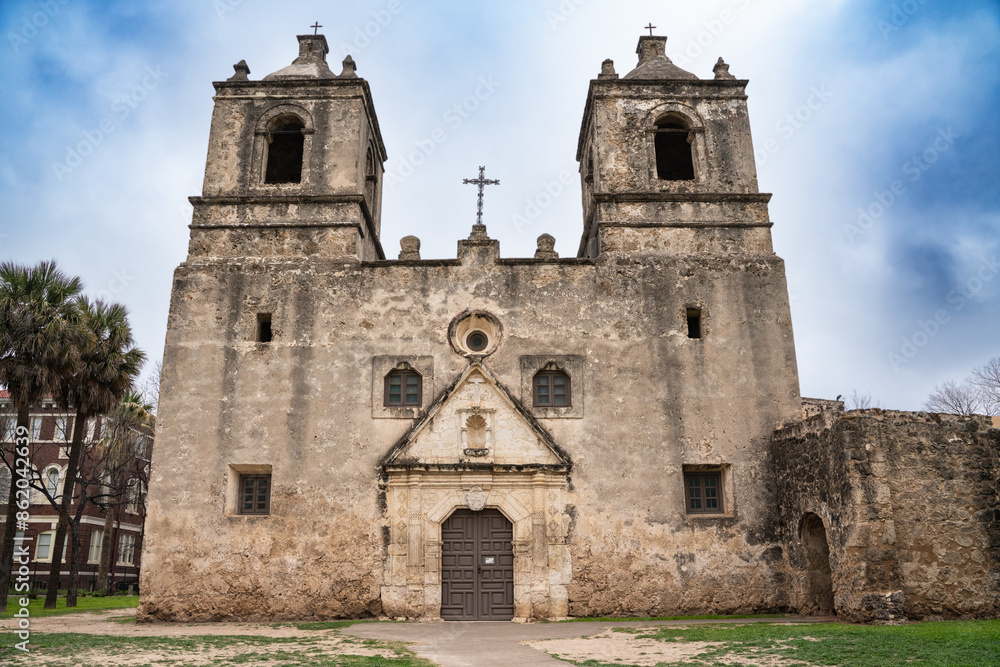 Exterior view of historic Mission Conception in San Antonio Texas Exterior view of historic Mission Conception in San Antonio Texas