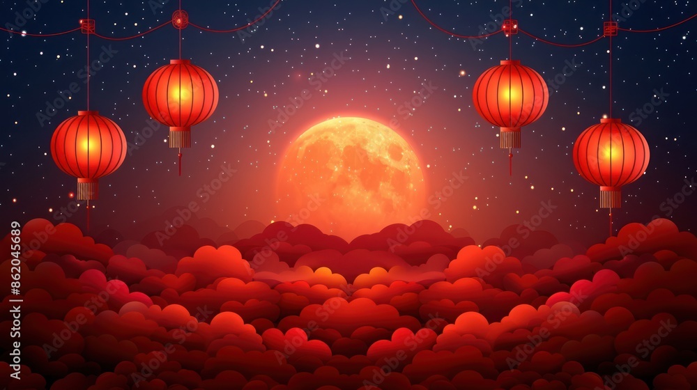 Red Lanterns and Full Moon Night Red Lanterns and Full Moon Night