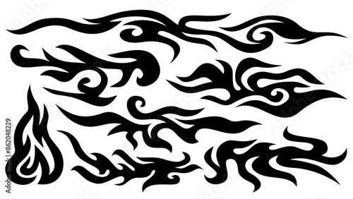 tribal fire symbol design. fire flame vector illustration. Flame decal. Tribal fire vinyl stickers for transportation. Burning element with curves for vehicle. y2k gothic flame stickers.