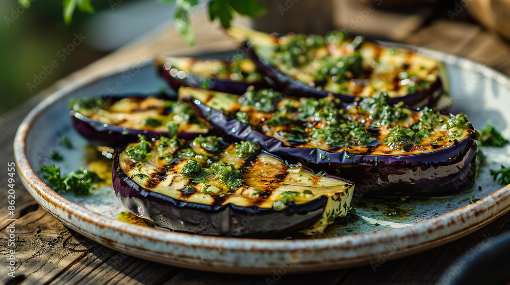 Grilled Eggplant Slices with Herb Sauce Grilled Eggplant Slices with Herb Sauce
