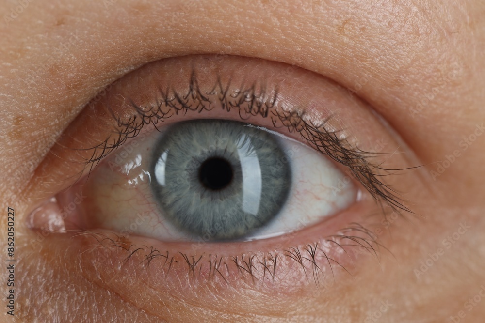 Fototapeta premium Woman with beautiful blue eyes, macro photo