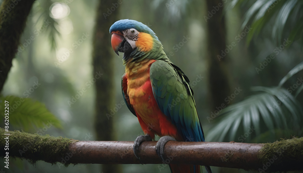 Obraz premium parrot on a branch in the rain forest