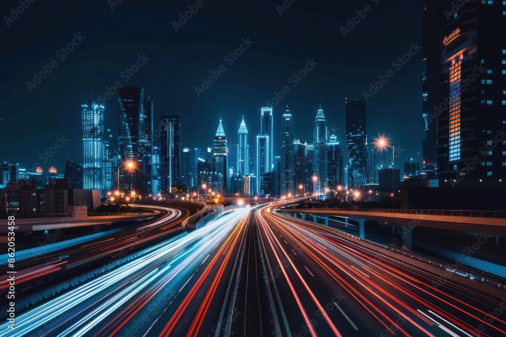 Fototapeta premium Cityscape with Light Trails at Night
