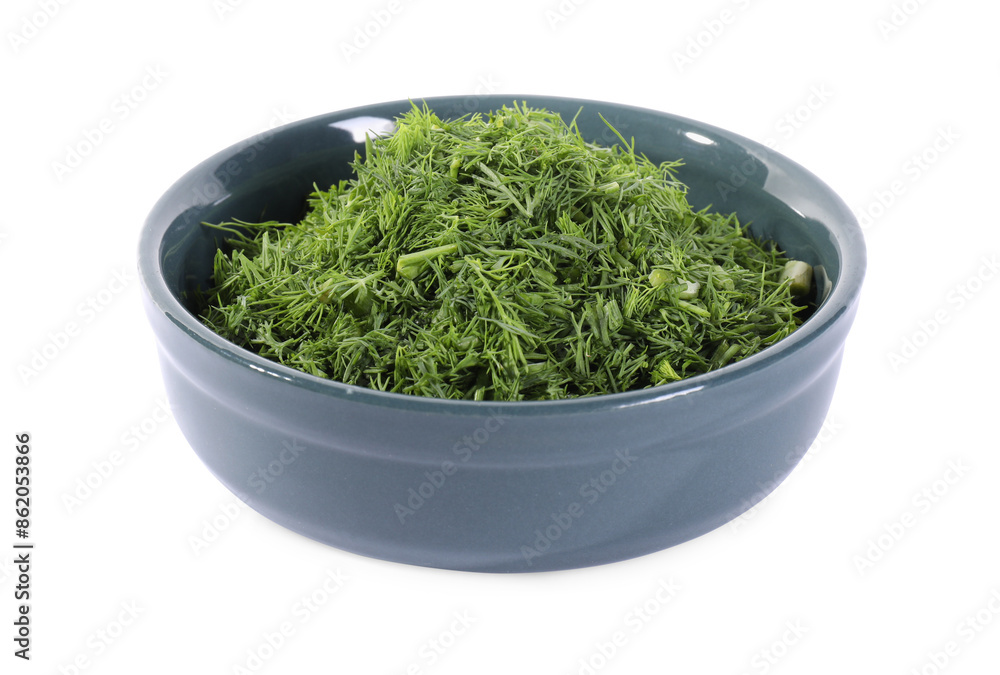 Fresh green dill in bowl isolated on white Fresh green dill in bowl isolated on white