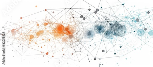 A social network graph with interconnected nodes and user icons, representing the concept of human connections in digital networks on white background