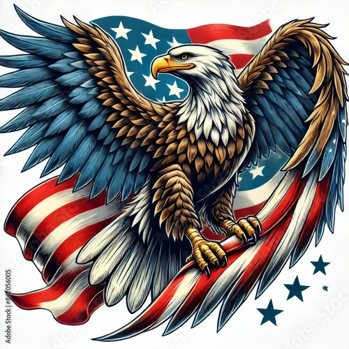 American eagle and US flag, 4th of July illustration