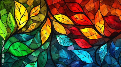 Wallpaper Mural Abstract colorful background with swirling stained glass leaves, symbolizing nature's beauty and the complexity of human emotions. in the style of stained glass Torontodigital.ca