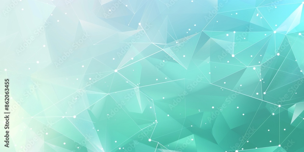 Abstract geometric background with light blue and white triangular shapes, lines connecting dots in the form of simple triangles on a gradient green to cyan color scheme. Abstract geometric background with light blue and white triangular shapes, lines connecting dots in the form of simple triangles on a gradient green to cyan color scheme.