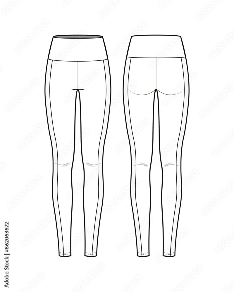 High Waist Leggings Flat Technical Sketch CAD High Waist Leggings Flat Technical Sketch CAD