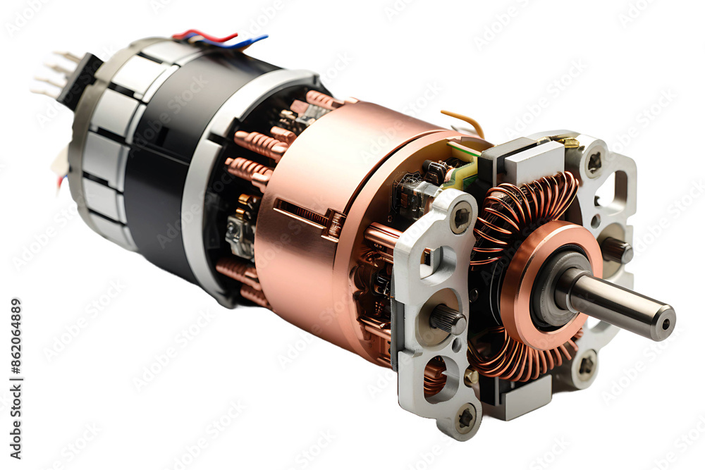 A small electric motor used in various home appliances Isolated on transparent background A small electric motor used in various home appliances Isolated on transparent background