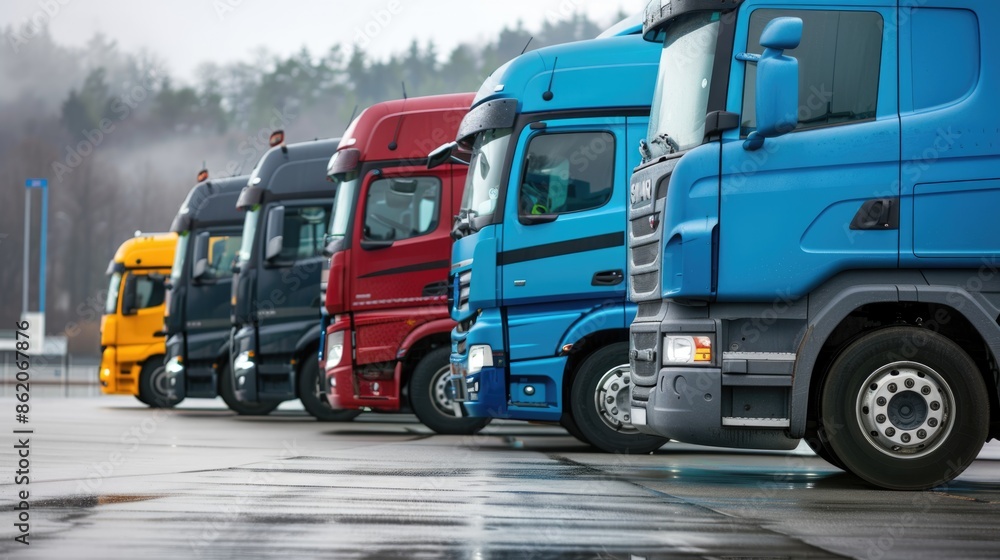 Fototapeta premium European Truck Fleet . Transportation and Logistics