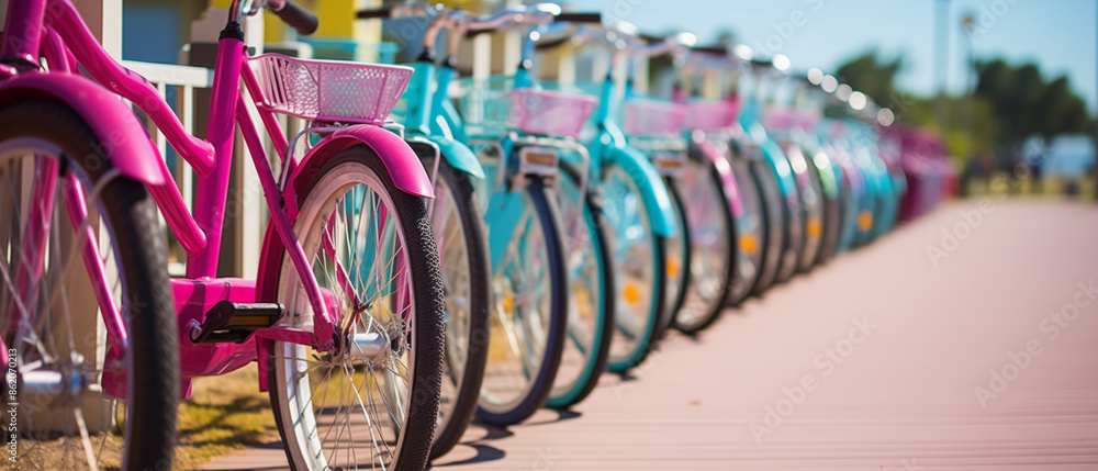 Bright Beachfront Bicycles Ready for a Ride Bright Beachfront Bicycles Ready for a Ride