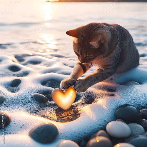 Wallpaper Mural cat and sea.Generative AI Torontodigital.ca