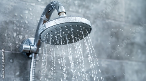 Water leakage from a shower head Concern about wasteful water usage photo