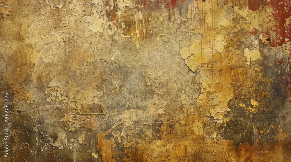 Obraz premium Close-up of an aged, weathered wall texture with peeling paint and cracks, perfect for creative projects.