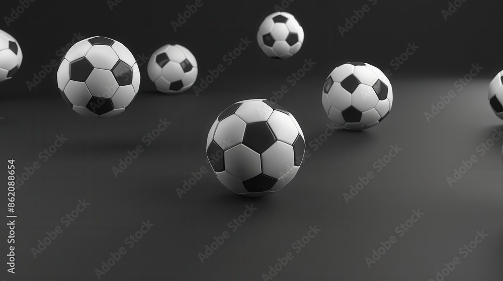 Array of Footballs. Sports equipment concept Array of Footballs. Sports equipment concept