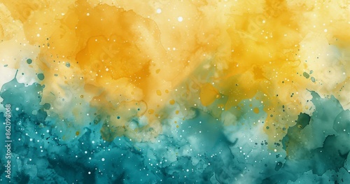 Abstract Watercolor Painting With Yellow and Blue Splashes