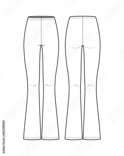 High Waist Flared Leggings Flat Technical Sketch CAD