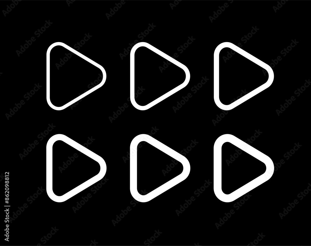 Play button line icon, video play symbol in line art style, multimedia play sign vector set, white on black background Play button line icon, video play symbol in line art style, multimedia play sign vector set, white on black background