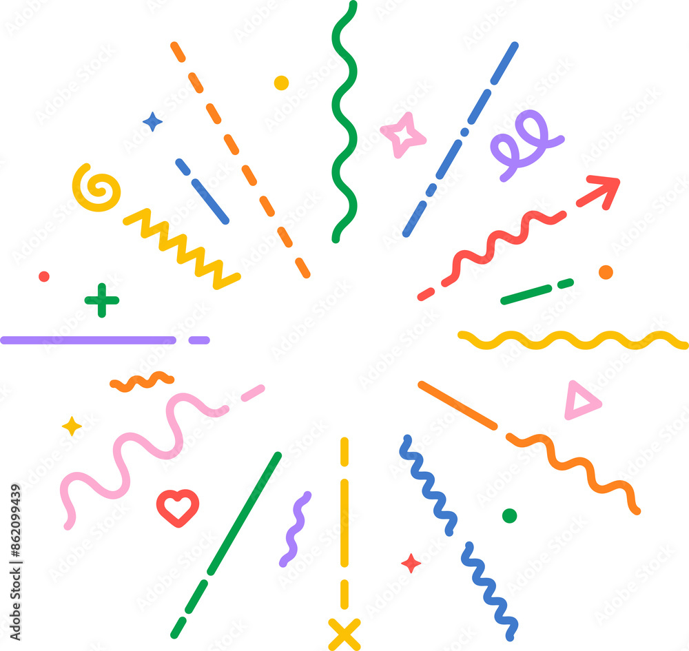 Confetti explosion vector line icon. Modern geometric starburst explosion. Colorful flat style radial confetti boom on white background. Vector illustration Confetti explosion vector line icon. Modern geometric starburst explosion. Colorful flat style radial confetti boom on white background. Vector illustration