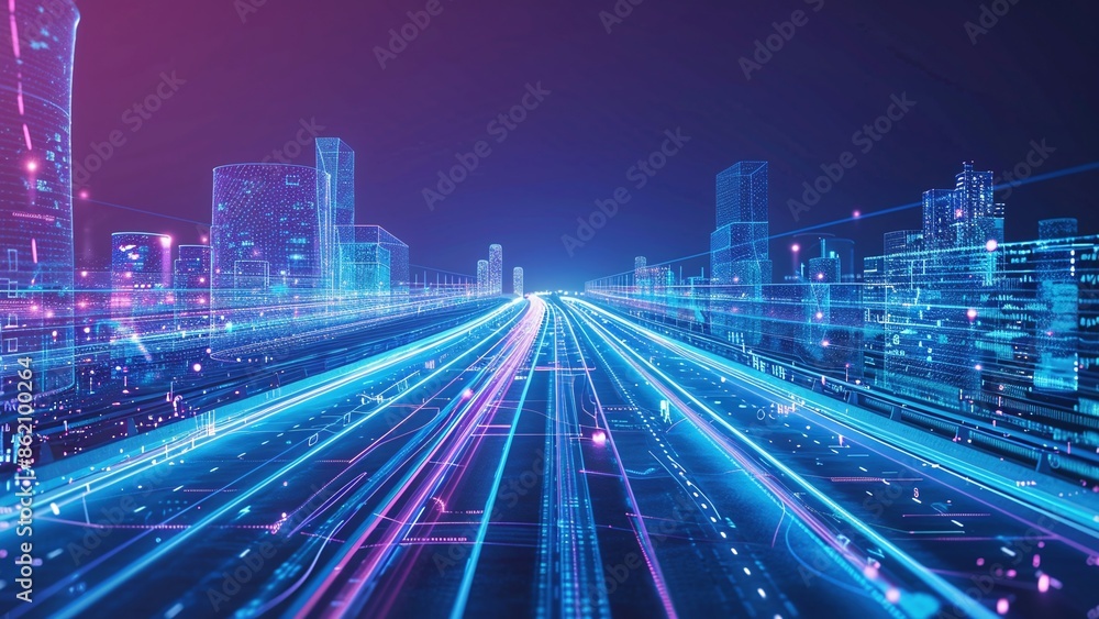 Fototapeta premium Dazzling Glowing Digital Smart City Creative Background