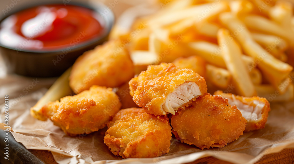 chicken nuggets with French fries chicken nuggets with French fries