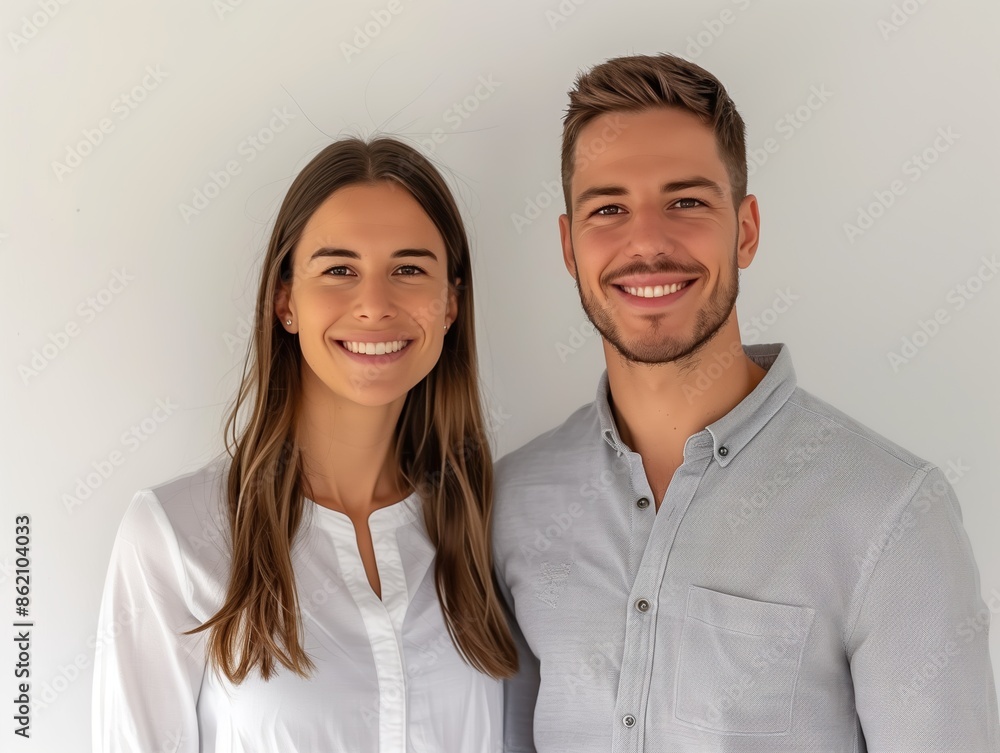 Young Couple Smiling in Casual Attire. Generative AI. Young Couple Smiling in Casual Attire. Generative AI.