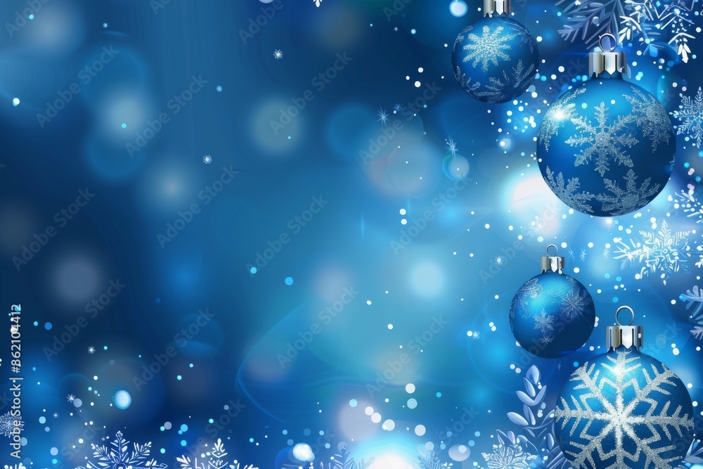 Blue Christmas background with ornaments and snowflakes Blue Christmas background with ornaments and snowflakes