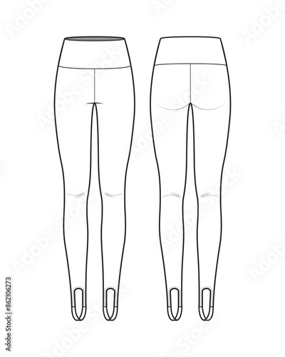 High Waist Stirrup Leggings with Waistband Flat Technical Sketch CAD