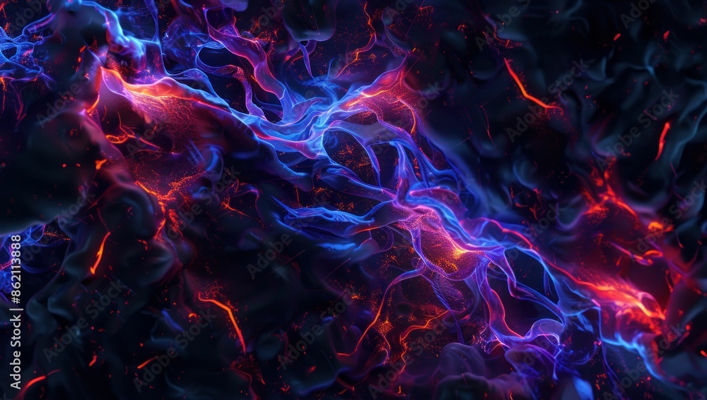 Fototapeta premium Fiery flames abstract blue and red fire on black background with word fire and flame in red and blue