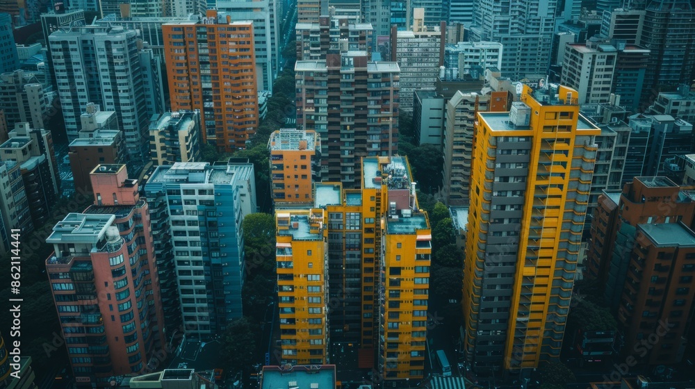 Fototapeta City View with Colorful Buildings