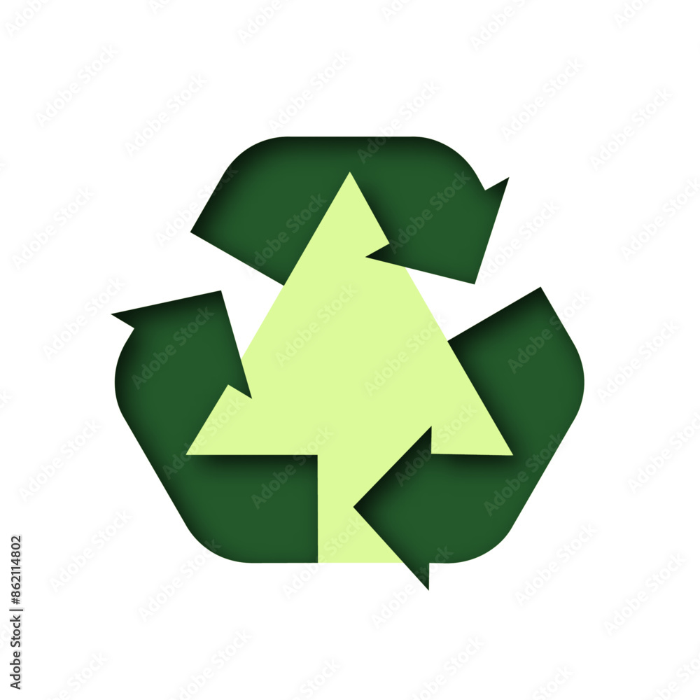 Fototapeta premium Recycle sign. Green Arrow. Paper art style. Sustainable concept of Green energy, ecology and environment. Vector Illustration.