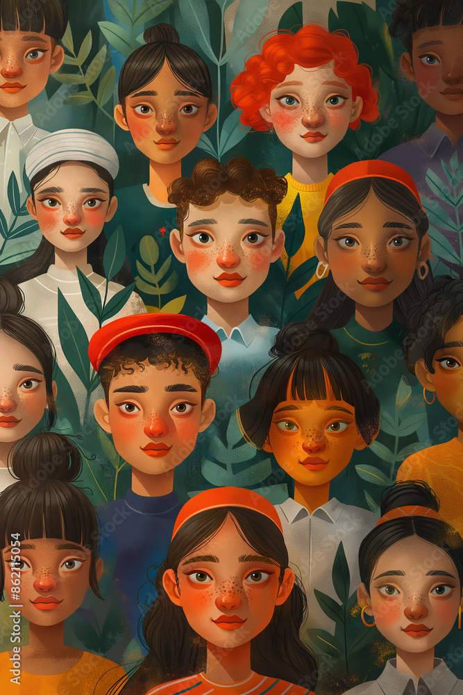 Vibrant illustrations of people from many cultures coming together to celebrate the beauty and diversity of their community Vibrant illustrations of people from many cultures coming together to celebrate the beauty and diversity of their community