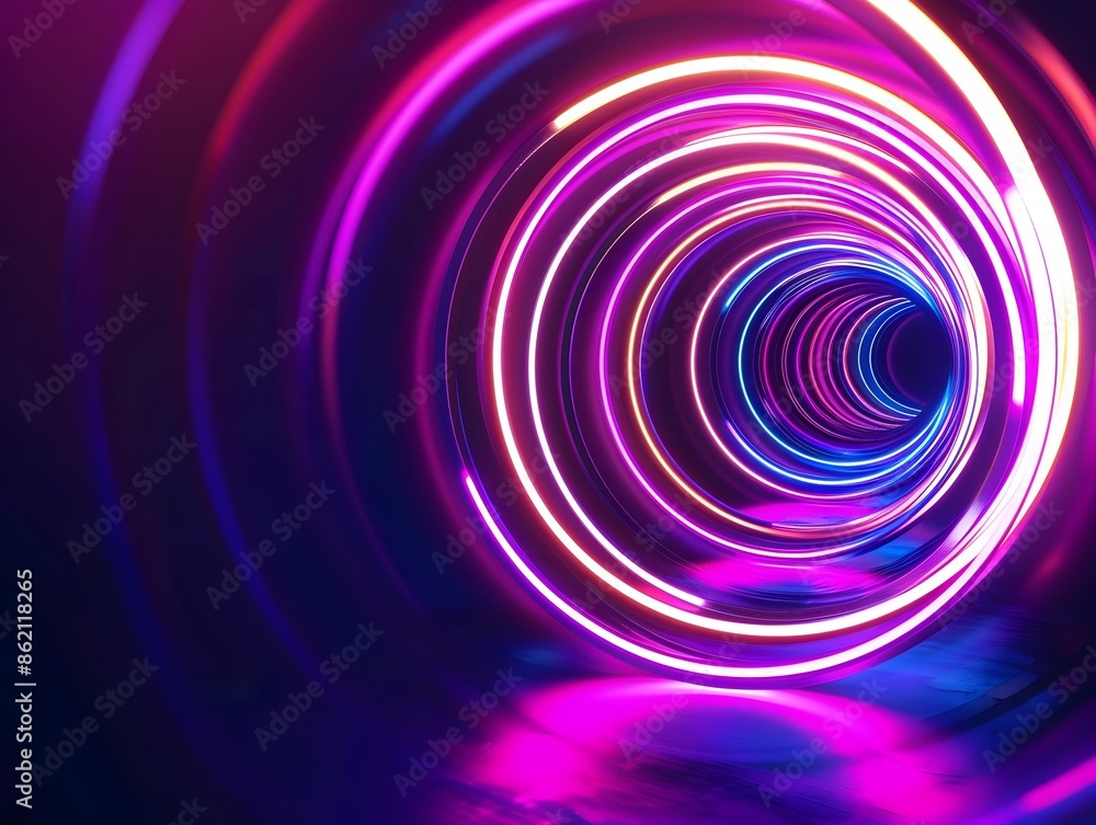 Neon Glowing Concentric Circle Rays in Dark Space Energetic Electric Concept Design Neon Glowing Concentric Circle Rays in Dark Space Energetic Electric Concept Design