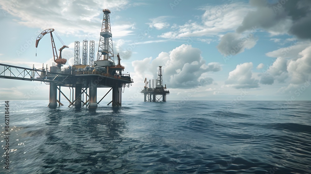 Simulated or Oil and Gas Drilling Platforms in the Vast Ocean Simulated or Oil and Gas Drilling Platforms in the Vast Ocean