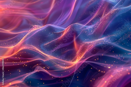 Luminous and Flowing Abstract Digital Artwork with Holographic Particles and Vibrant Color Palette © panu101