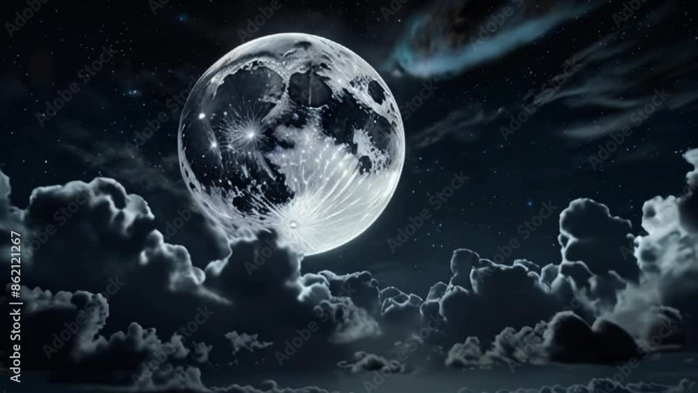 Beautiful Moon in the Skies. Flying Over the Infinite Clouds with the ...