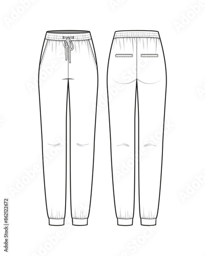 Slim Sweatpants Flat Technical Sketch CAD