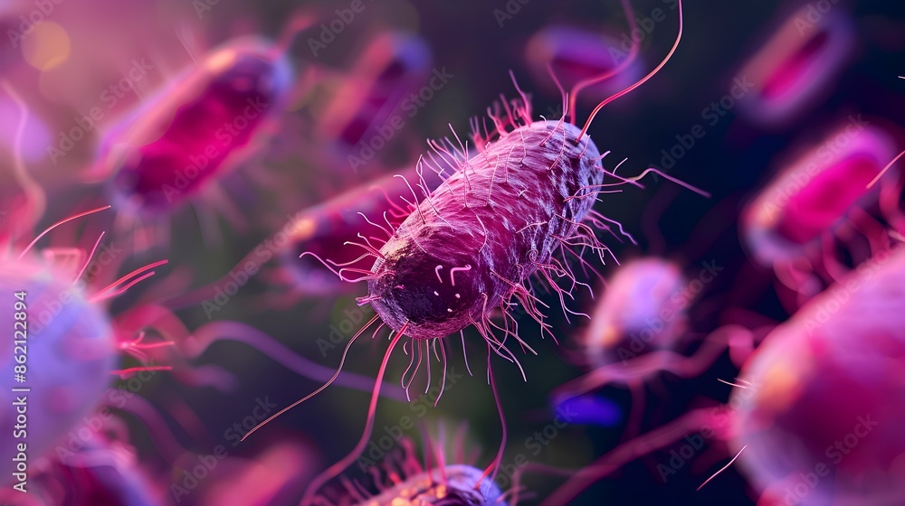 Microscopic View of E Coli Bacteria in Lab Sample for Scientific Research Microscopic View of E Coli Bacteria in Lab Sample for Scientific Research