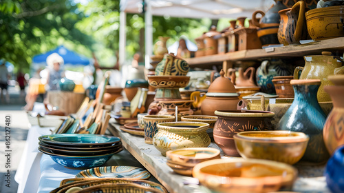 Local Artisan Craft Market featuring a wide variety of handmade pottery ceramics and other artisanal products on display for sale