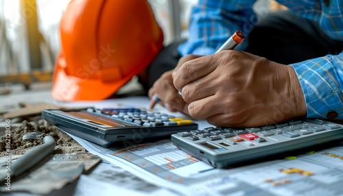 Construction Worker Calculating Costs