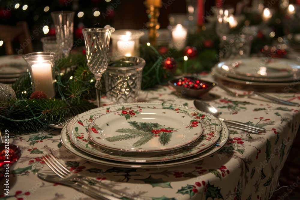 Naklejka premium festive table set for Christmas dinner