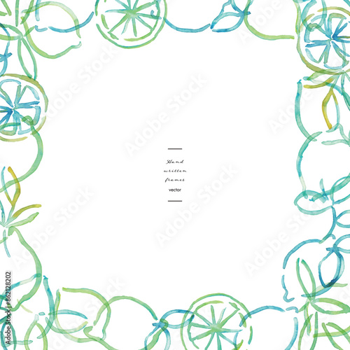 水彩画。水彩タッチのレモンイラスト。レモンのベクター線画。水彩タッチの夏レモンフレーム。Watercolor painting. Lemon illustration with watercolor touch. Lemon vector line drawing. Summer lemon frame with watercolor touch.