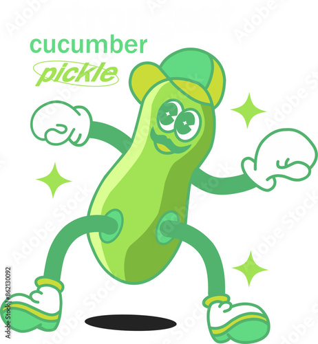 excited pickled cucumber mascot