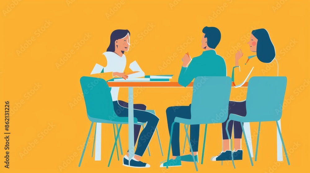 Three Young People Discussing Over a Table Three Young People Discussing Over a Table