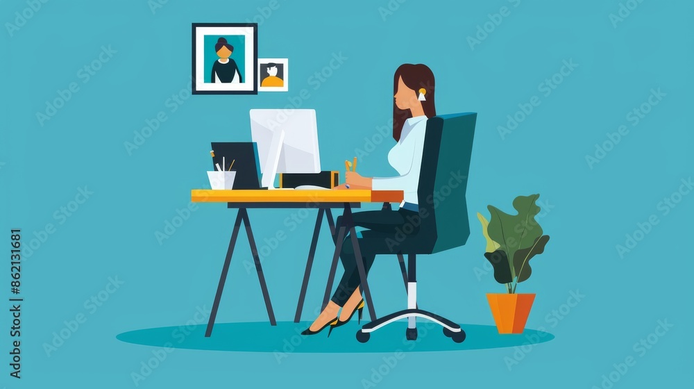 Woman Working at Her Desk in a Modern Office Woman Working at Her Desk in a Modern Office