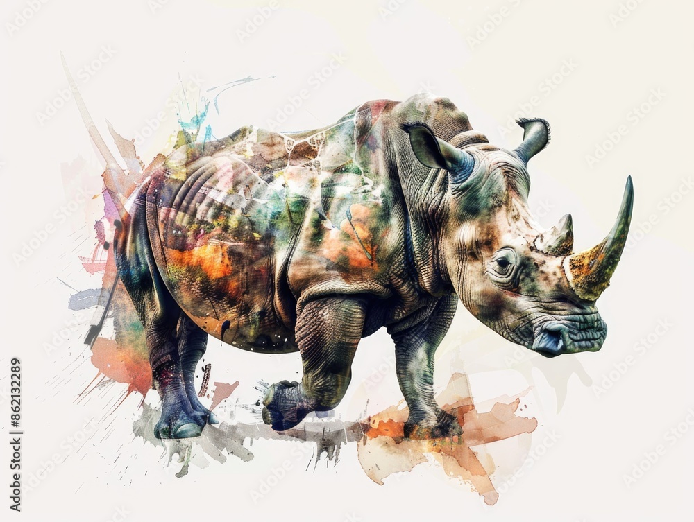 Fototapeta premium Rhino on White Background
