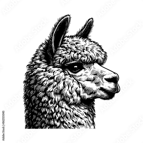 alpaca in black and white animal drawing,